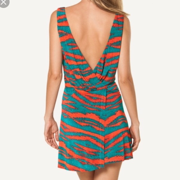 VIX Ava Marmara Orange Blue Wrap Mini Dress S - Picture 2 of 6